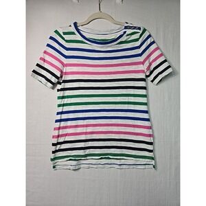 Talbots Button Shoulder Crewneck Tee Stripe‎ Pattern Women P Petite Multicolor